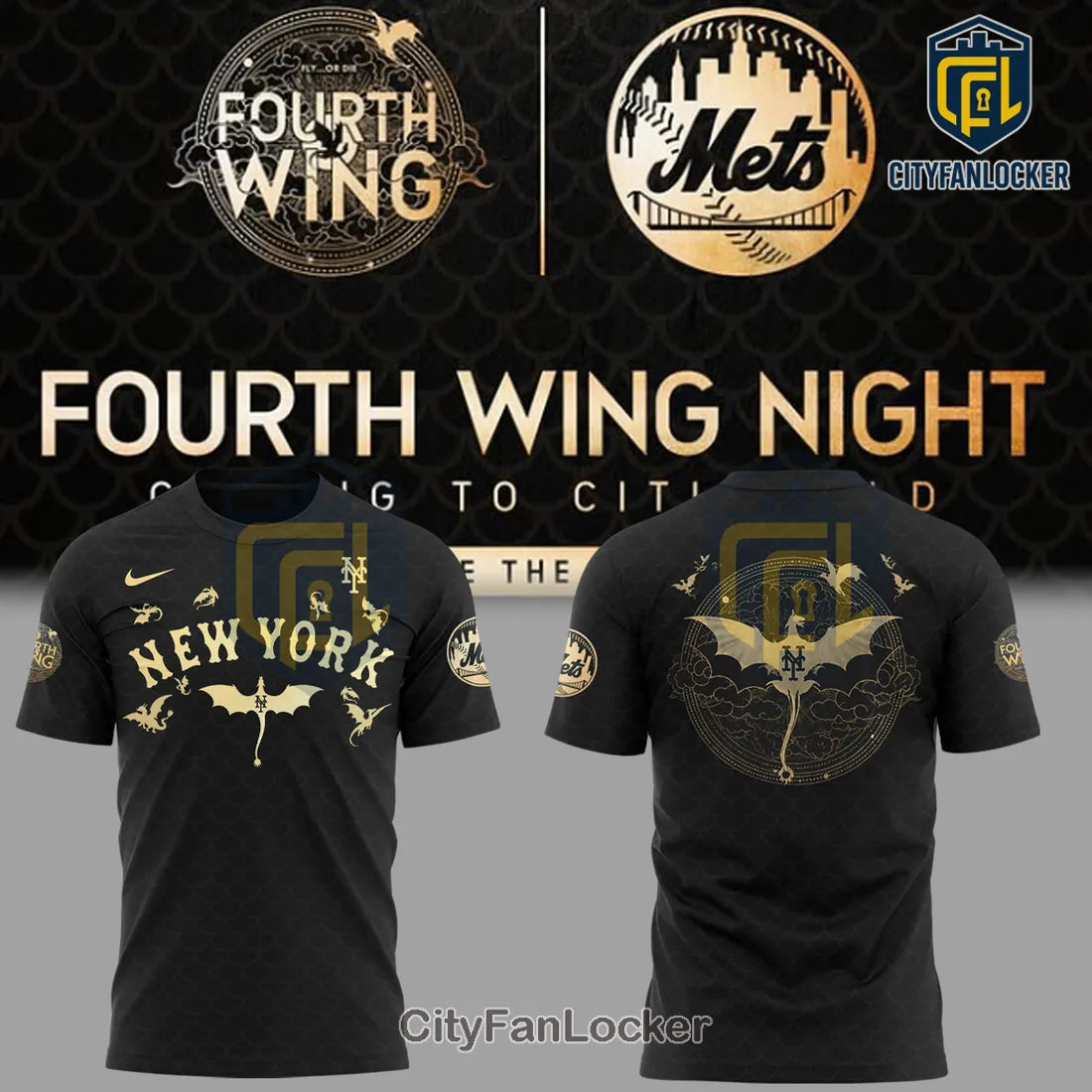 New York Mets x Fourth Wing Night Gold Dragon Hoodie