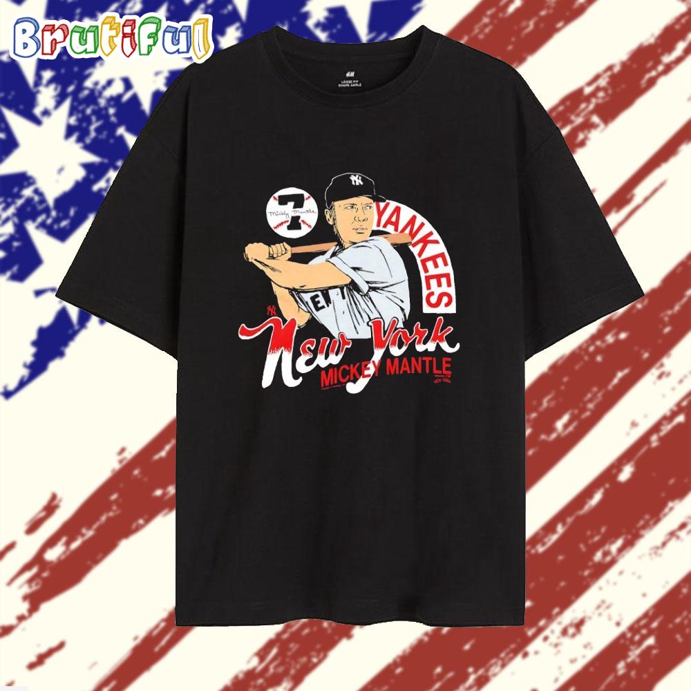 New York Yankees Baseball Mickey Mantle #7 Signature T Shirt