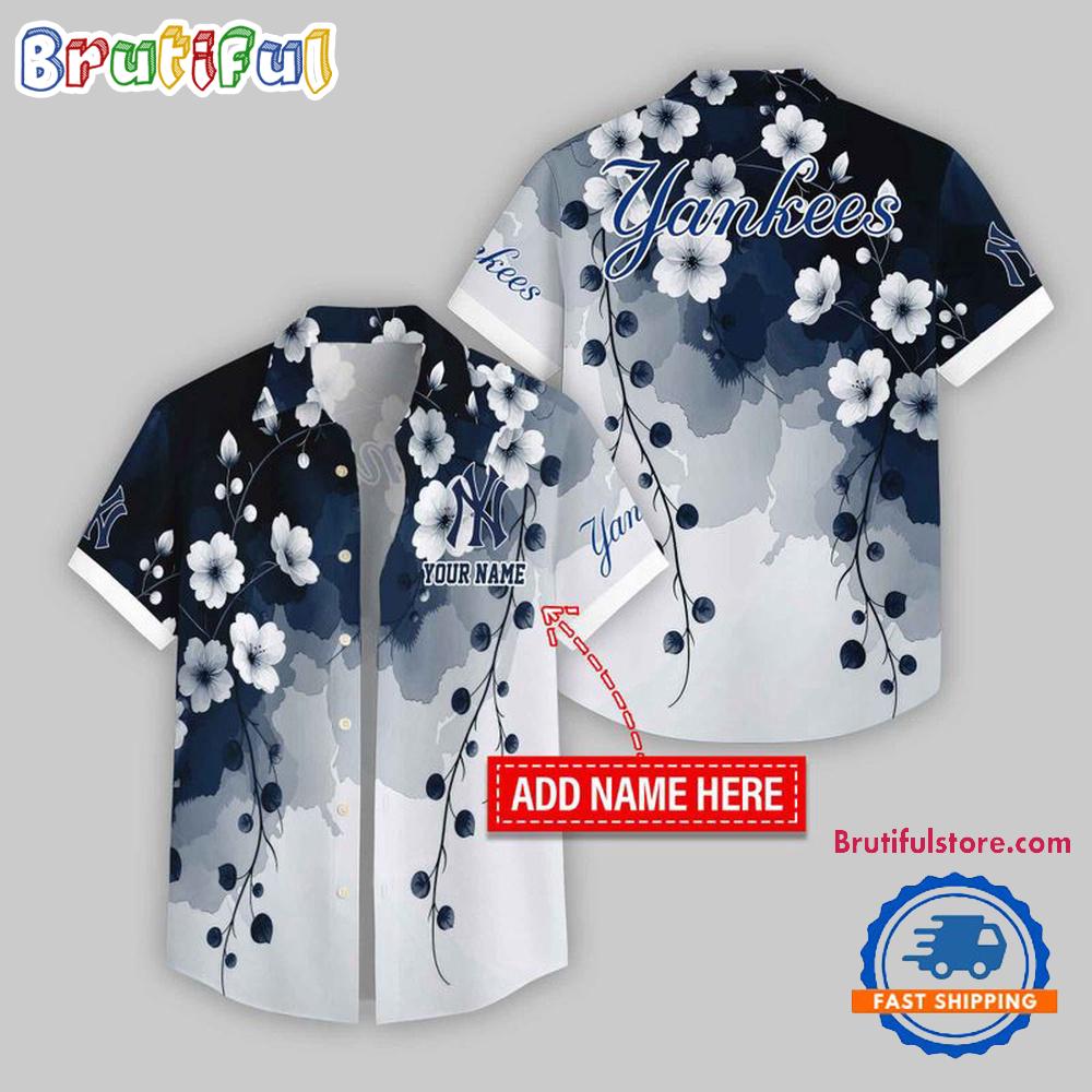 New York Yankees Flower Pattern Trendy Summer Button Hawaii Shirt