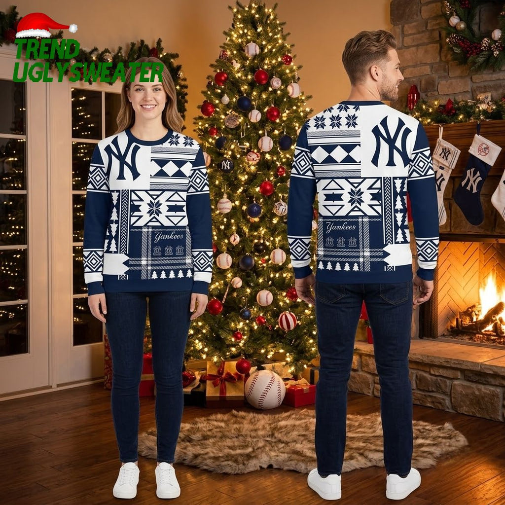 New York Yankees Geometric Winter Pattern Snowflake Motifs Ugly Christmas Sweater