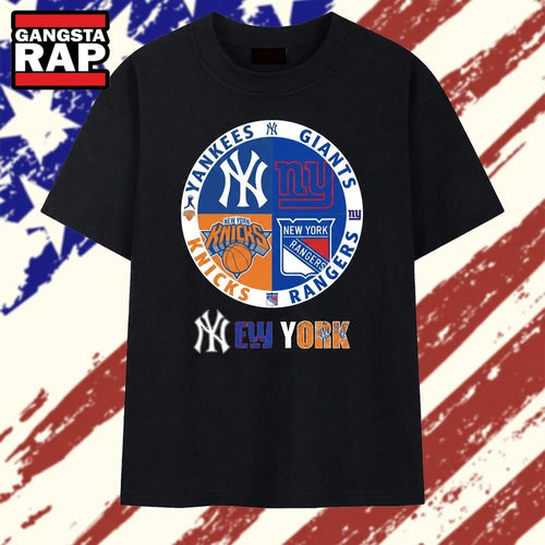 New York Yankees Giants Knicks Rangers four teams circle logo T Shirt , Vintage Trending Shirt