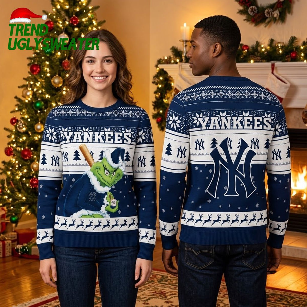 New York Yankees Grinch Baseball Player Navy Blue Ugly Christmas Sweater