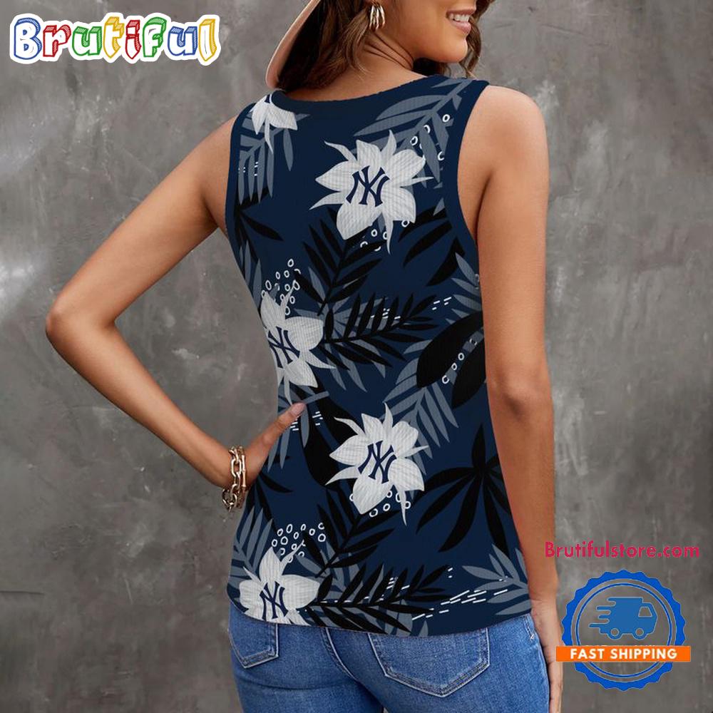 New York Yankees Hibiscus Pattern Women’s V-Neck Ribbed Tank Top