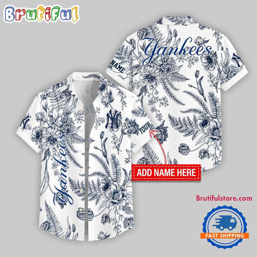 New York Yankees Leaf Flower Pattern Personalized Name Hawaii Shirt