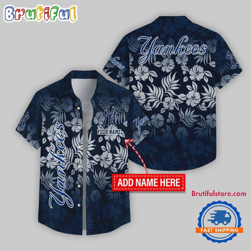 New York Yankees Night Flower Pattern Personalized Name Hawaii Shirt