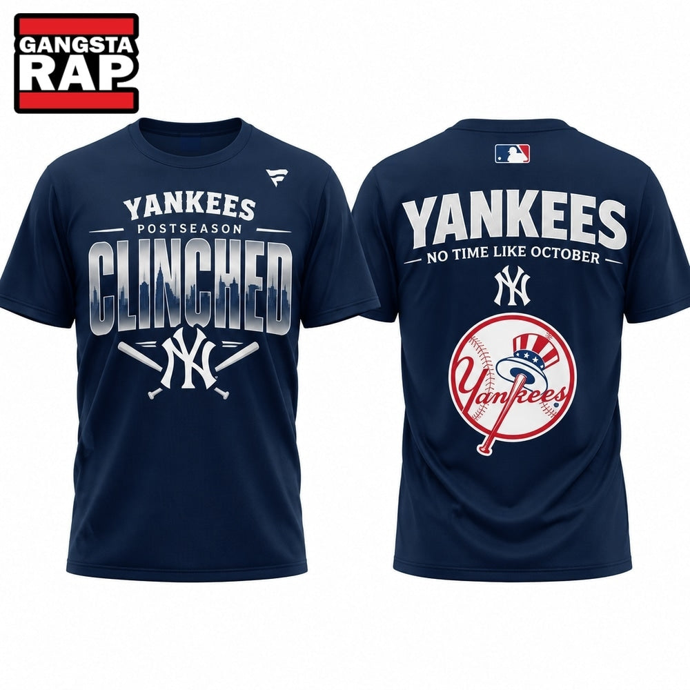 New York Yankees Postseason Clinched No Time Like October 2026 Blue T Shirt