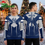 New York Yankees Sleek Arrow Custom Name Navy Blue Ugly Christmas Sweater