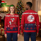 New York Yankees Snoopy Christmas Tree Lights Red Ugly Christmas Sweater