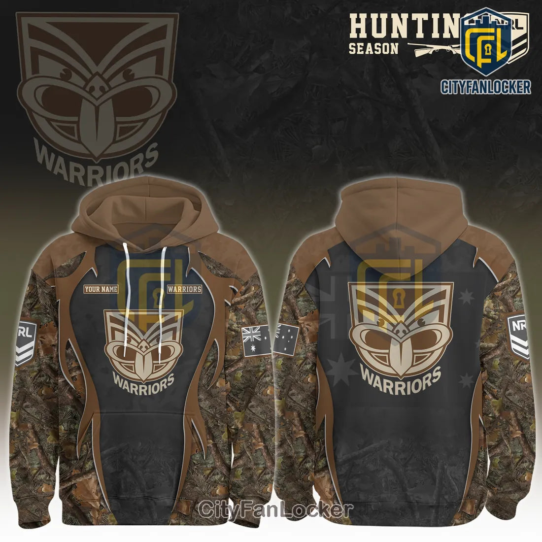 New Zealand Warriors NRL Hunting Season Camo Hoodie