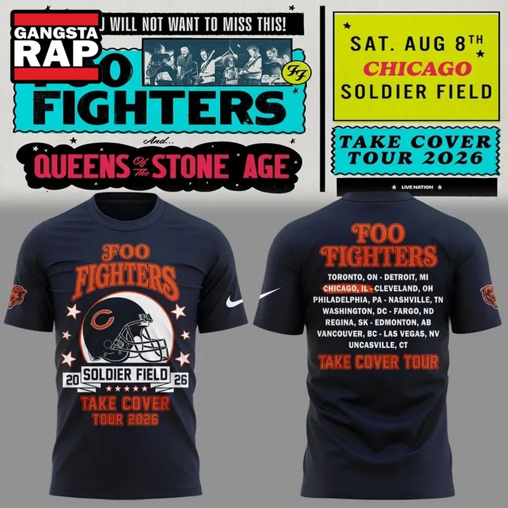 Newest Shirt Foo Fighters x Chicago Bears, Take Cover Tour 2026 T Shirt , Music Trend Shirt