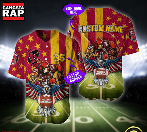 NFL Arizona Cardinals Eagle US Flag x Veterans Custom Name Number Baseball Jersey Shirt