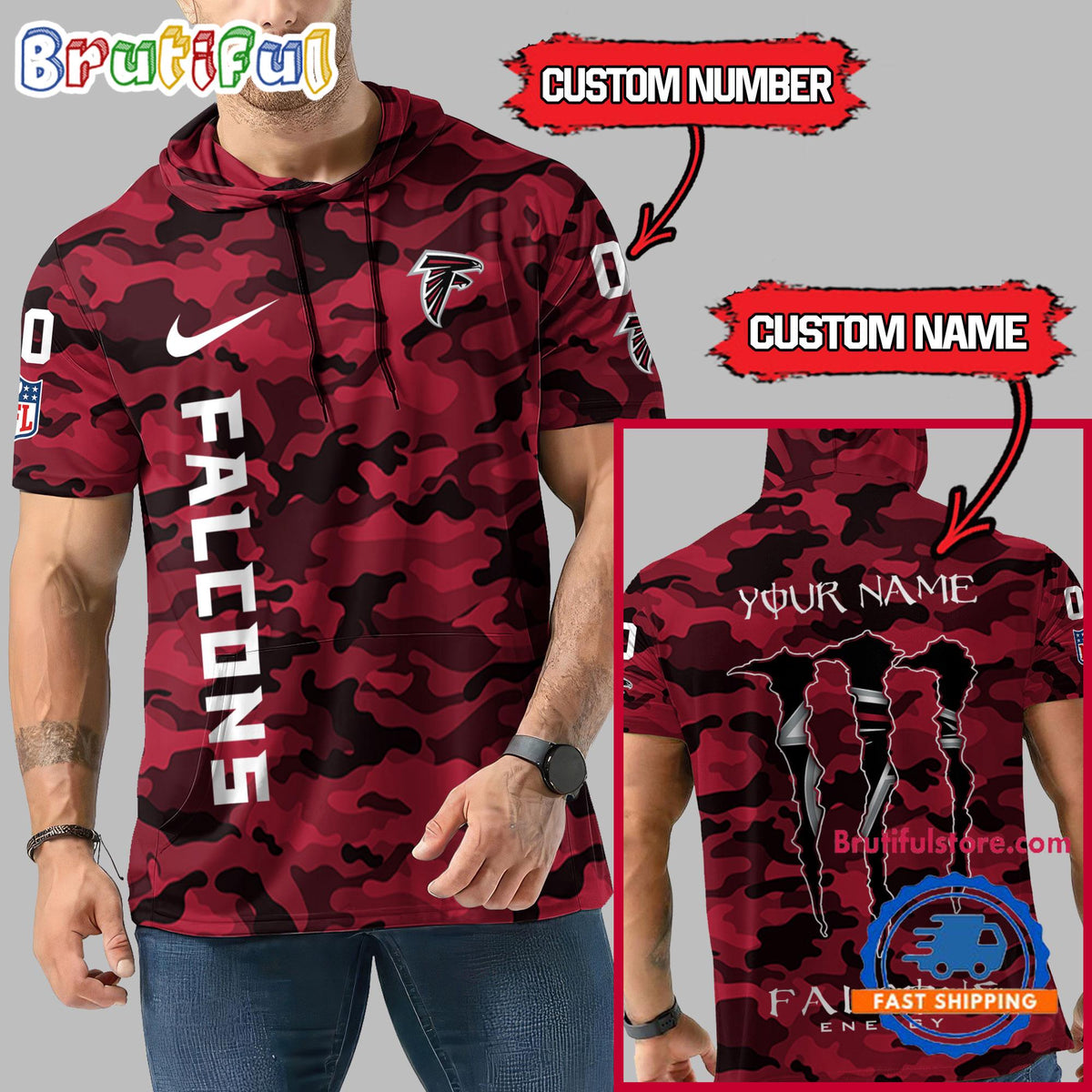 NFL Atlanta Falcons Custom Name Camo Sleeveless Hoodie Design
