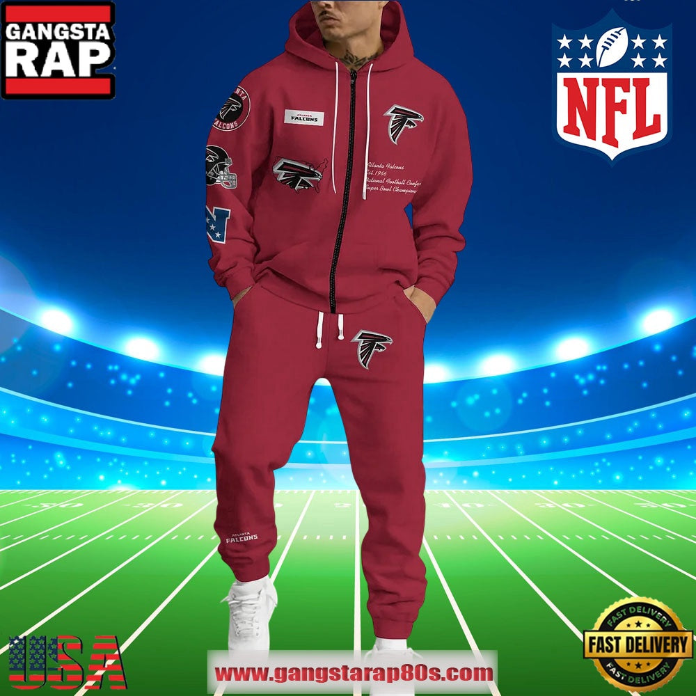 NFL Atlanta Falcons Holiday Christmas Red Zip Hoodie Joggers Set