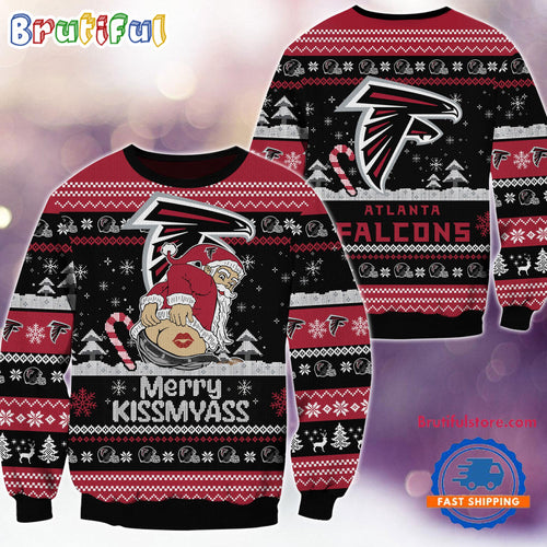 Atlanta Falcons NFL 2024 Merrykissmyass Funny Santa Claus Christmas Ugly Sweater