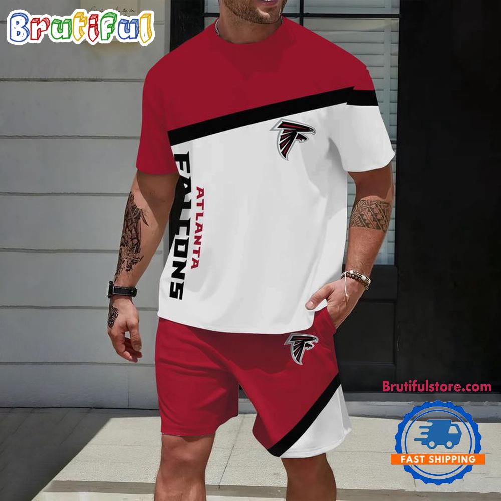 NFL Atlanta Falcons Stripe Pattern Summer T Shirt And Shorts Set