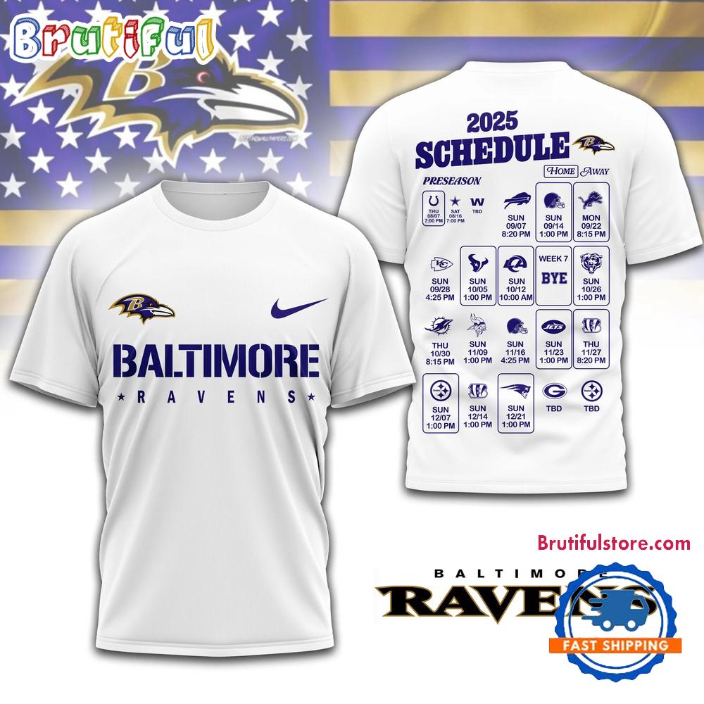 NFL Baltimore Ravens 2025 SCHEDULE All Over Print Shirt, 2025 Football Schedule Shirts