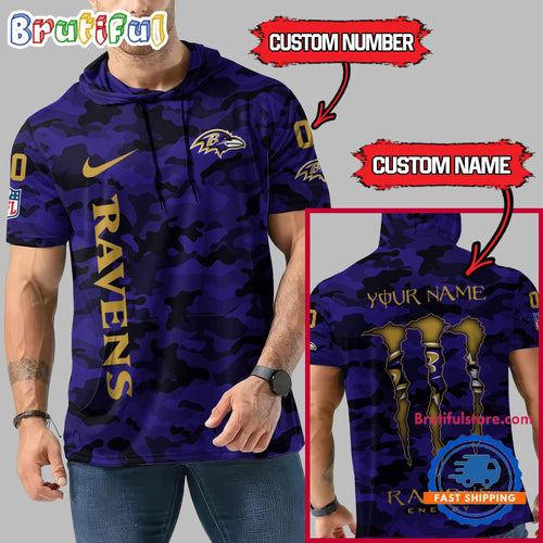 NFL Baltimore Ravens Custom Name Camo Sleeveless Hoodie Design