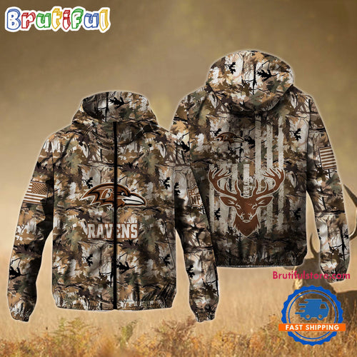 NFL Baltimore Ravens Football Camo Hunting Deer Windbreaker Outdoor Jacket