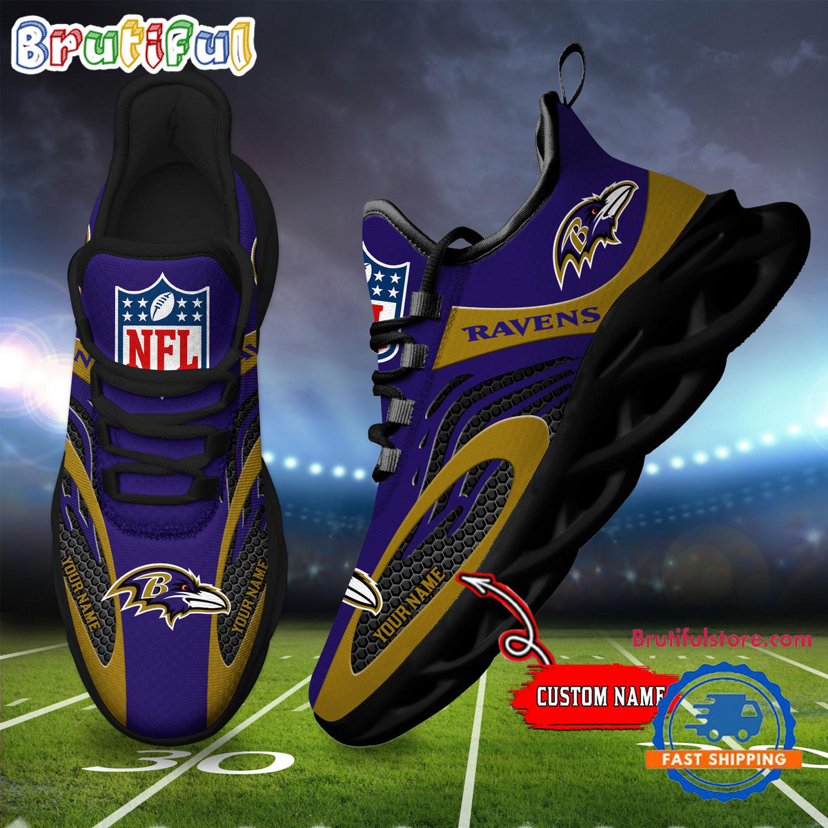 NFL Baltimore Ravens Football Logo Team New Design Max Soul Shoes Sneaker