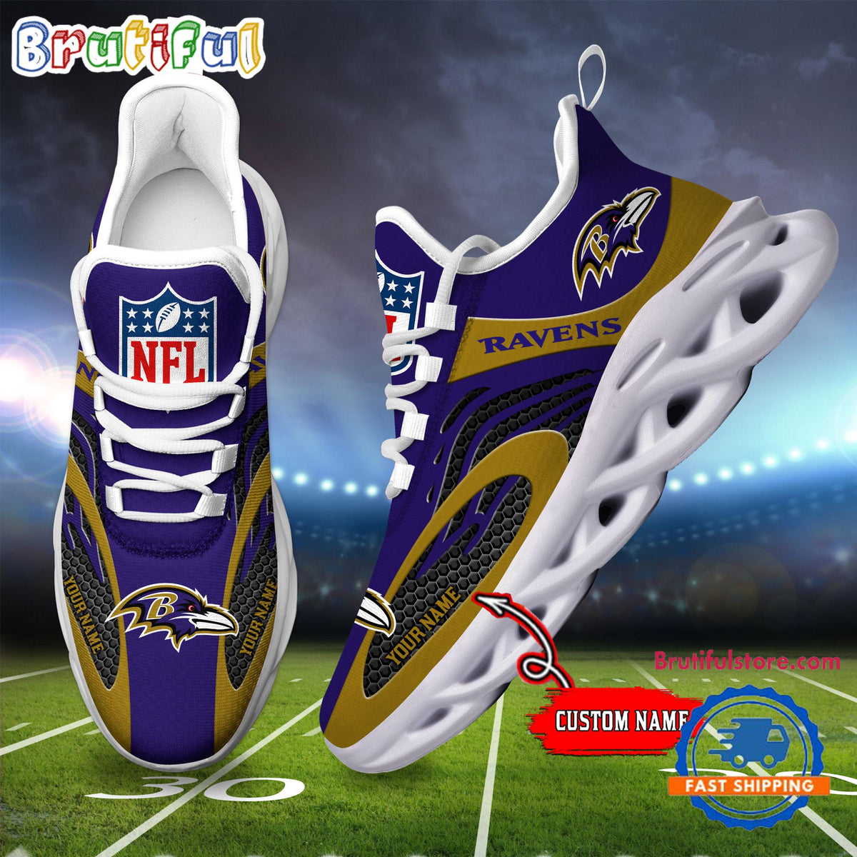 NFL Baltimore Ravens Football Logo Team New Design Max Soul Shoes Sneaker
