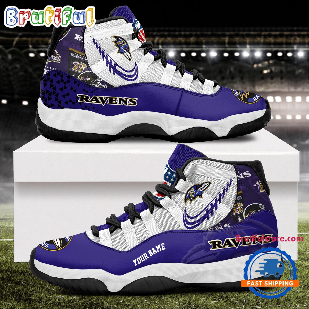 NFL Baltimore Ravens Football Team Custom Air Jordan 11 Shoes
