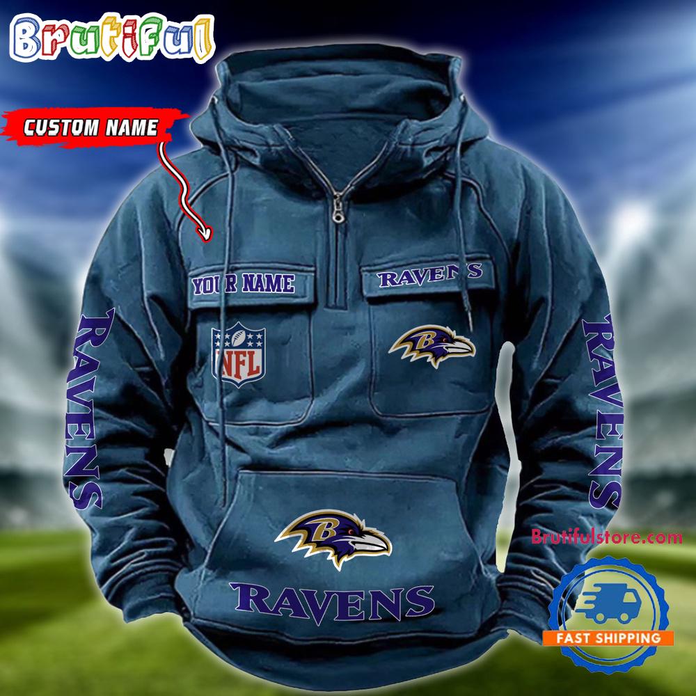 NFL Baltimore Ravens Football Team Custom Name Cargo Hoodie