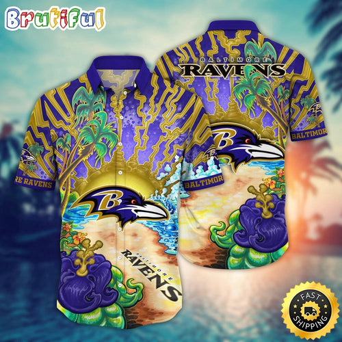NFL Baltimore Ravens Hawaiian Shirt Flower Hawaii Shirt For Football Fans