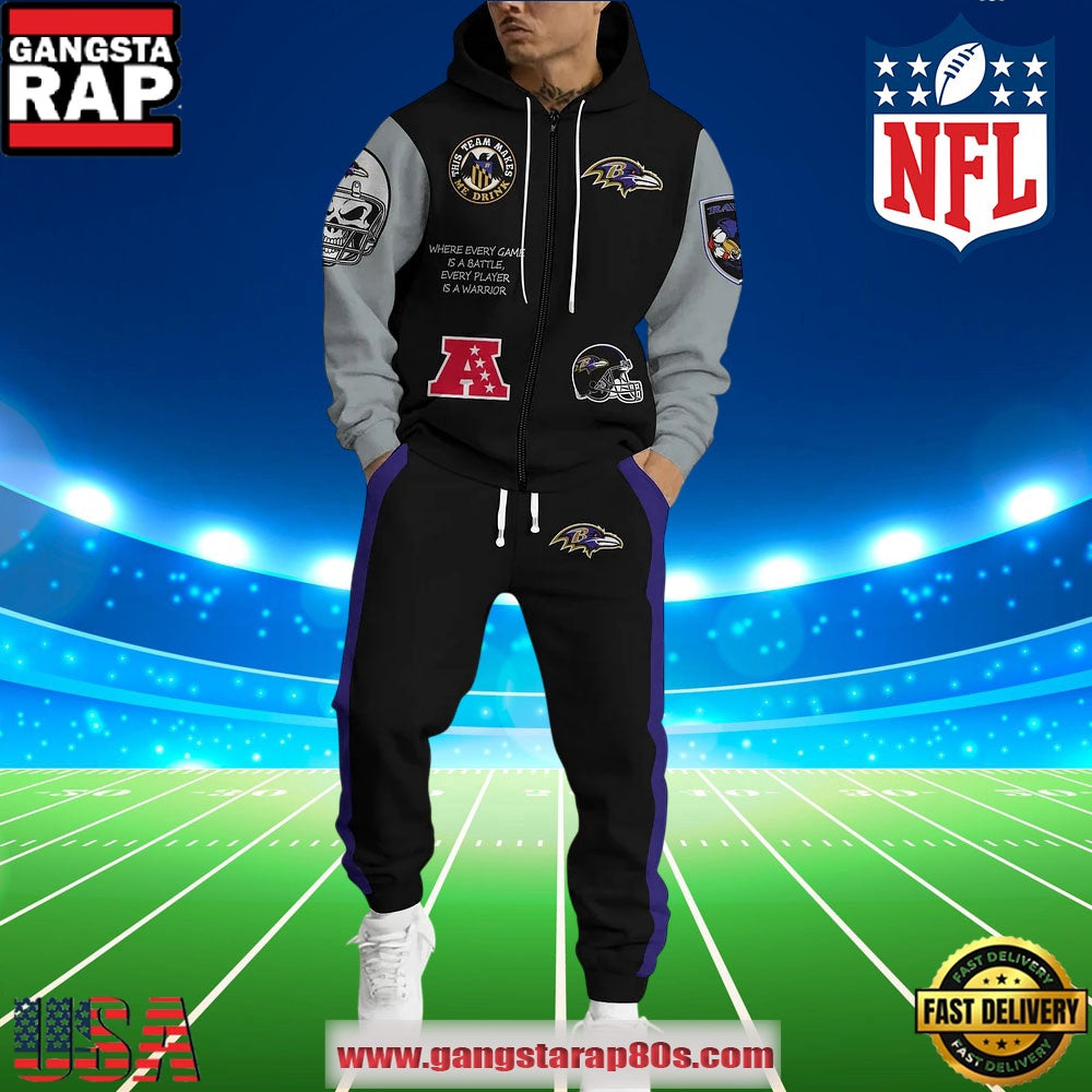 NFL Baltimore Ravens Holiday Christmas New Design Zip Hoodie Joggers Set