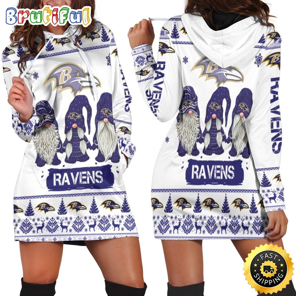 NFL Baltimore Ravens Hoodie Dress Gnomes All Over Print Hoodie Women