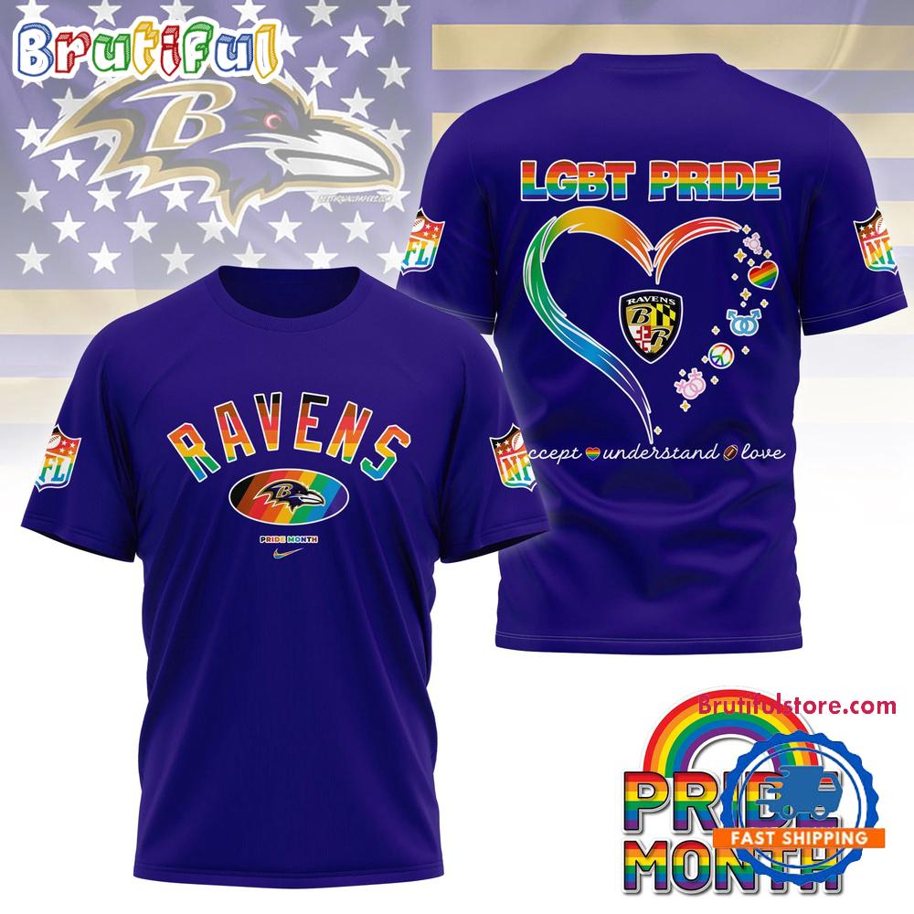NFL Baltimore Ravens LGBT Happy Pride Month 2025 3D T Shirt