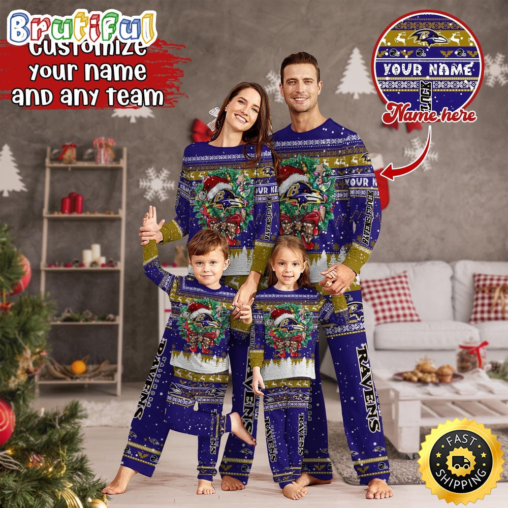 NFL Baltimore Ravens Pajamas Christmas For Family Custom Name Pajamas