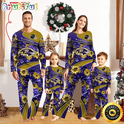 NFL Baltimore Ravens Pajamas Flower Sports For Family Custom Name Pajamas