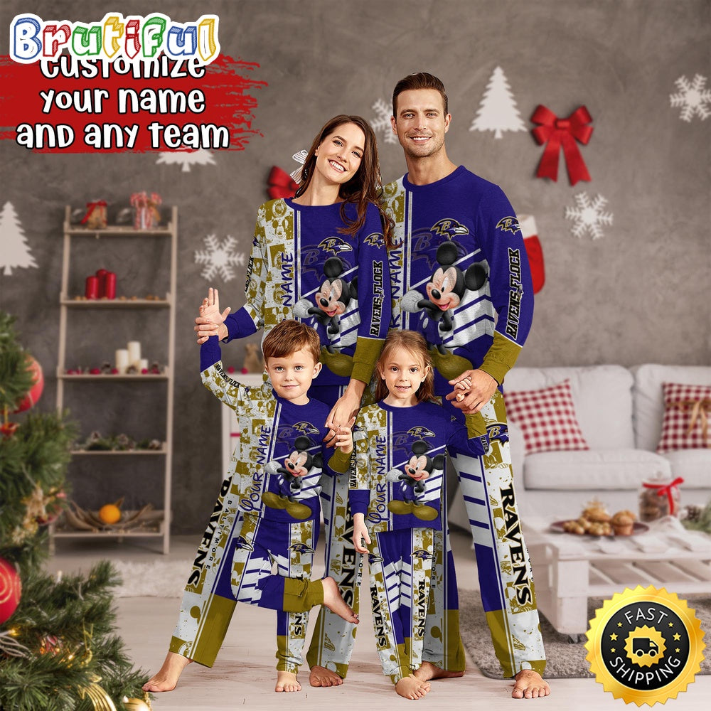 NFL Baltimore Ravens Pajamas Mickey Mouse For Family Custom Name Pajamas