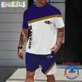 NFL Baltimore Ravens Stripe Pattern Summer T Shirt And Shorts Set