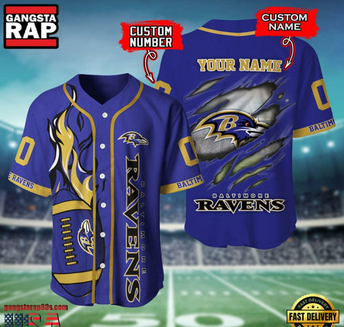 NFL Baltimore Ravens Team Logo Litmited Edition Baseball Jersey Shirt