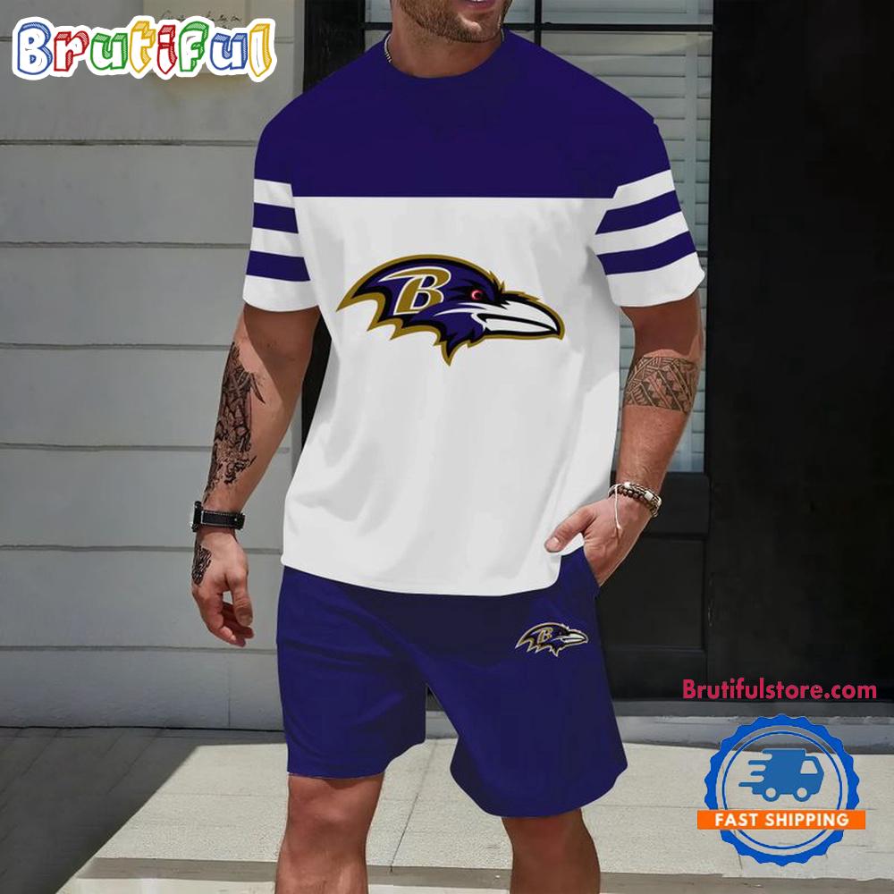 NFL Baltimore Ravens Trendy Summer T Shirt And Shorts Set