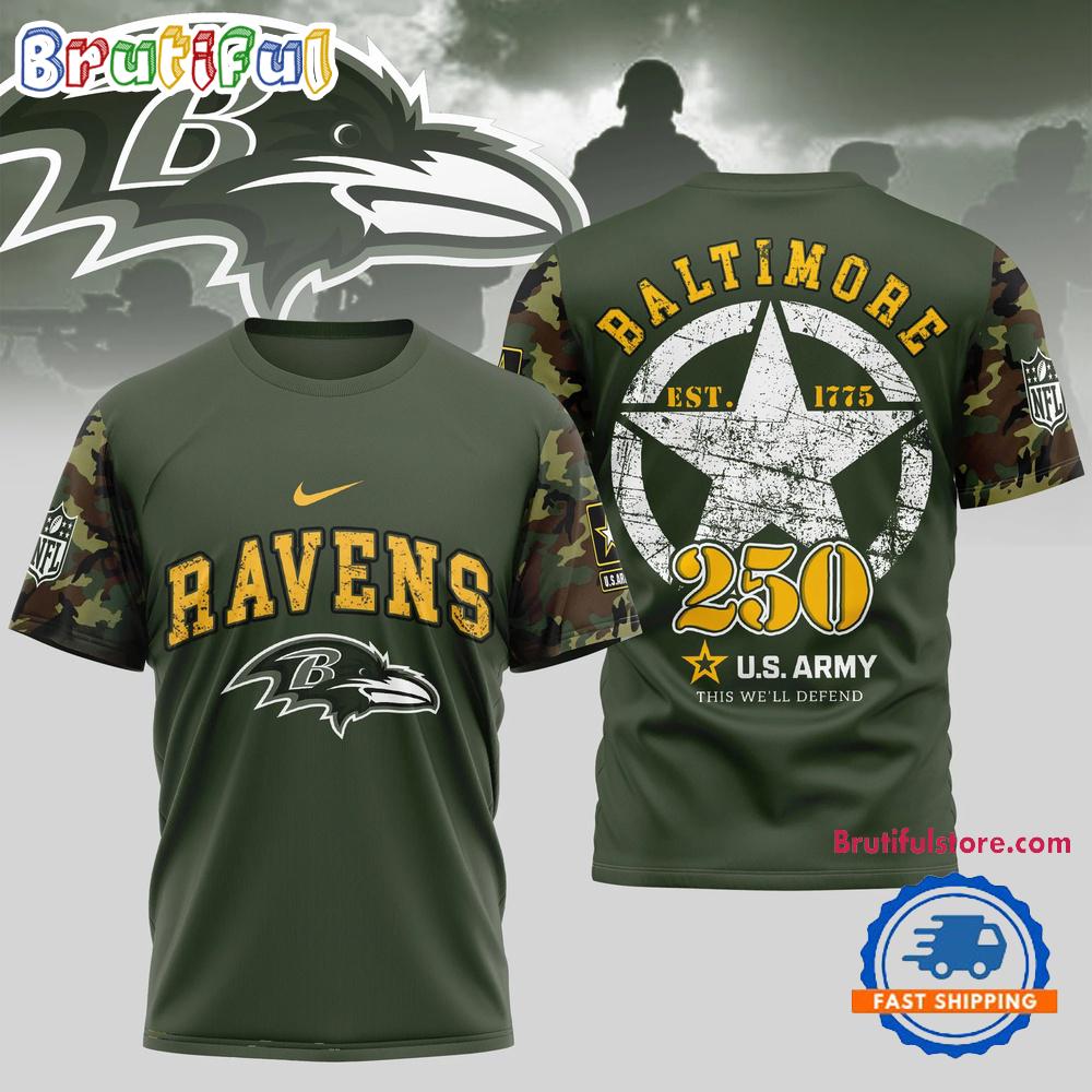 NFL Baltimore Ravens US Army 250th Birthday Celebration 3D Shirt
