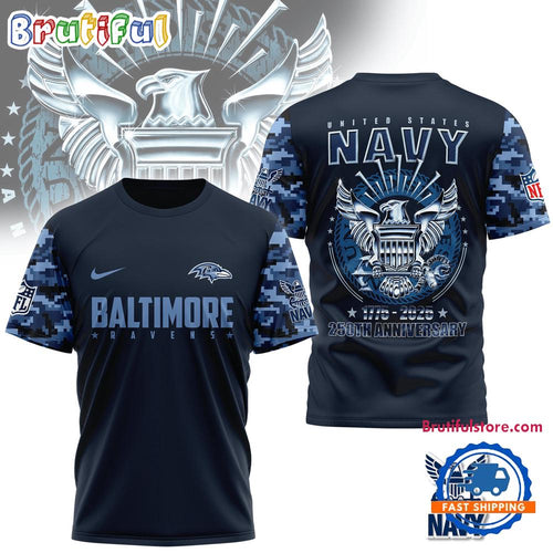 NFL Baltimore Ravens US Navy 250th Anniversary 1775-2025 3D Shirt