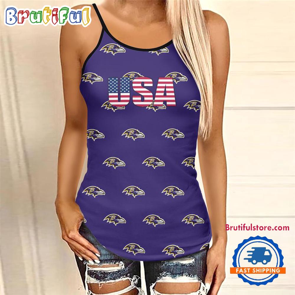 NFL Baltimore Ravens USA Independence Day Women’s Criss Cross Tank Top