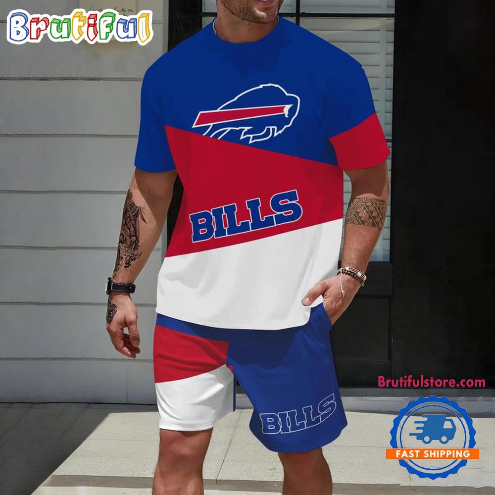 NFL Buffalo Bills Divided Pattern Summer T Shirt And Shorts Set