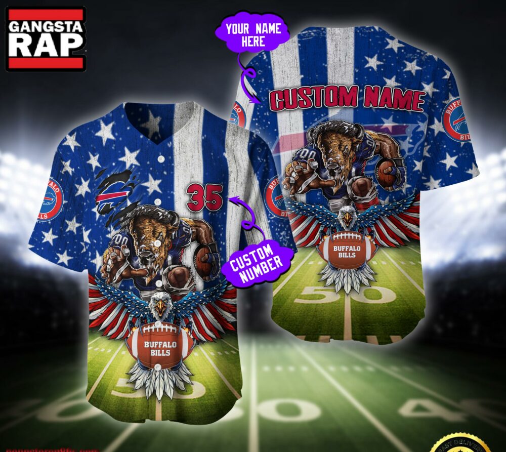 NFL Buffalo Bills Eagle US Flag x Veterans Custom Name Number Baseball Jersey Shirt