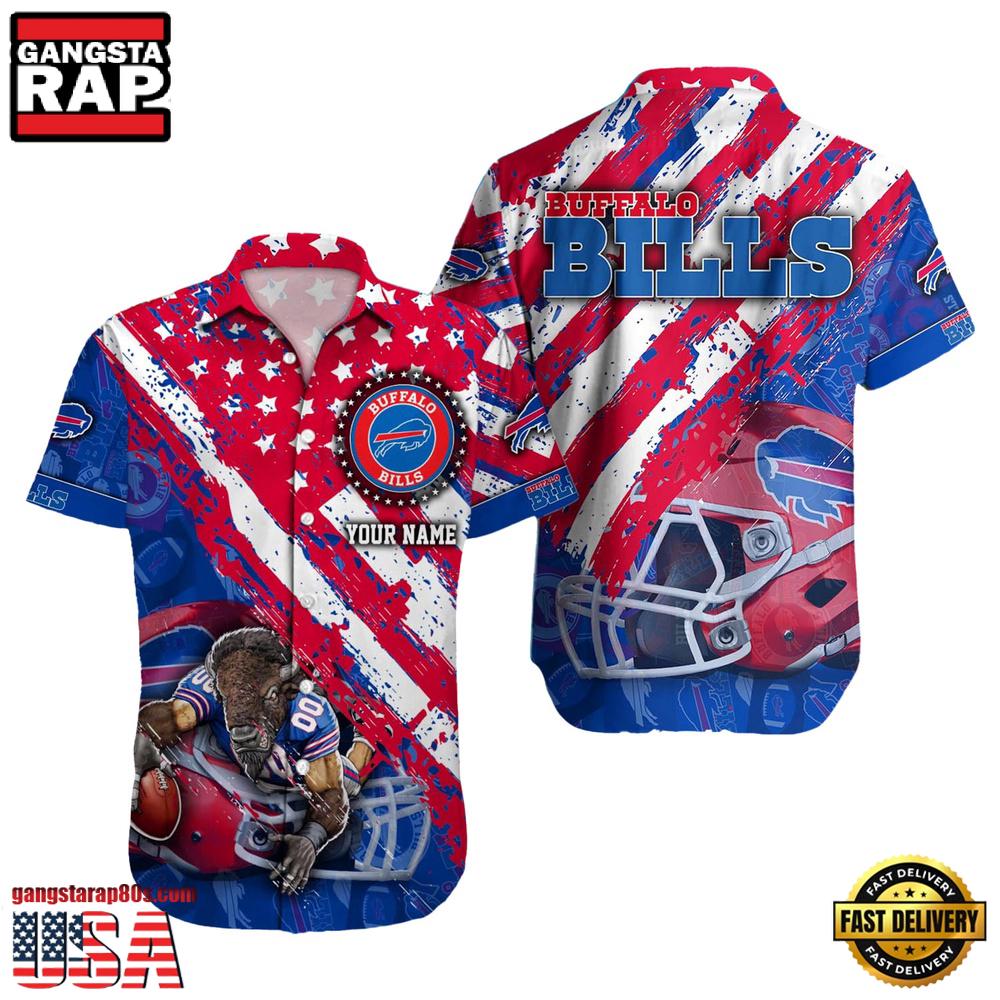 NFL Buffalo Bills Football American Flag Mascot Custom Name Aloha Hawaiian Shirt
