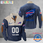 NFL Buffalo Bills Football Team Custom Name And Number Buttoned Collar Sweatshirt