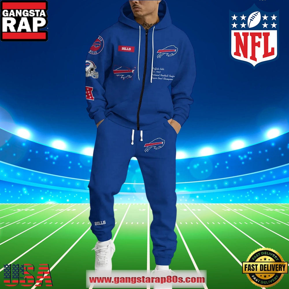 NFL Buffalo Bills Holiday Christmas Blue Zip Hoodie Joggers Set