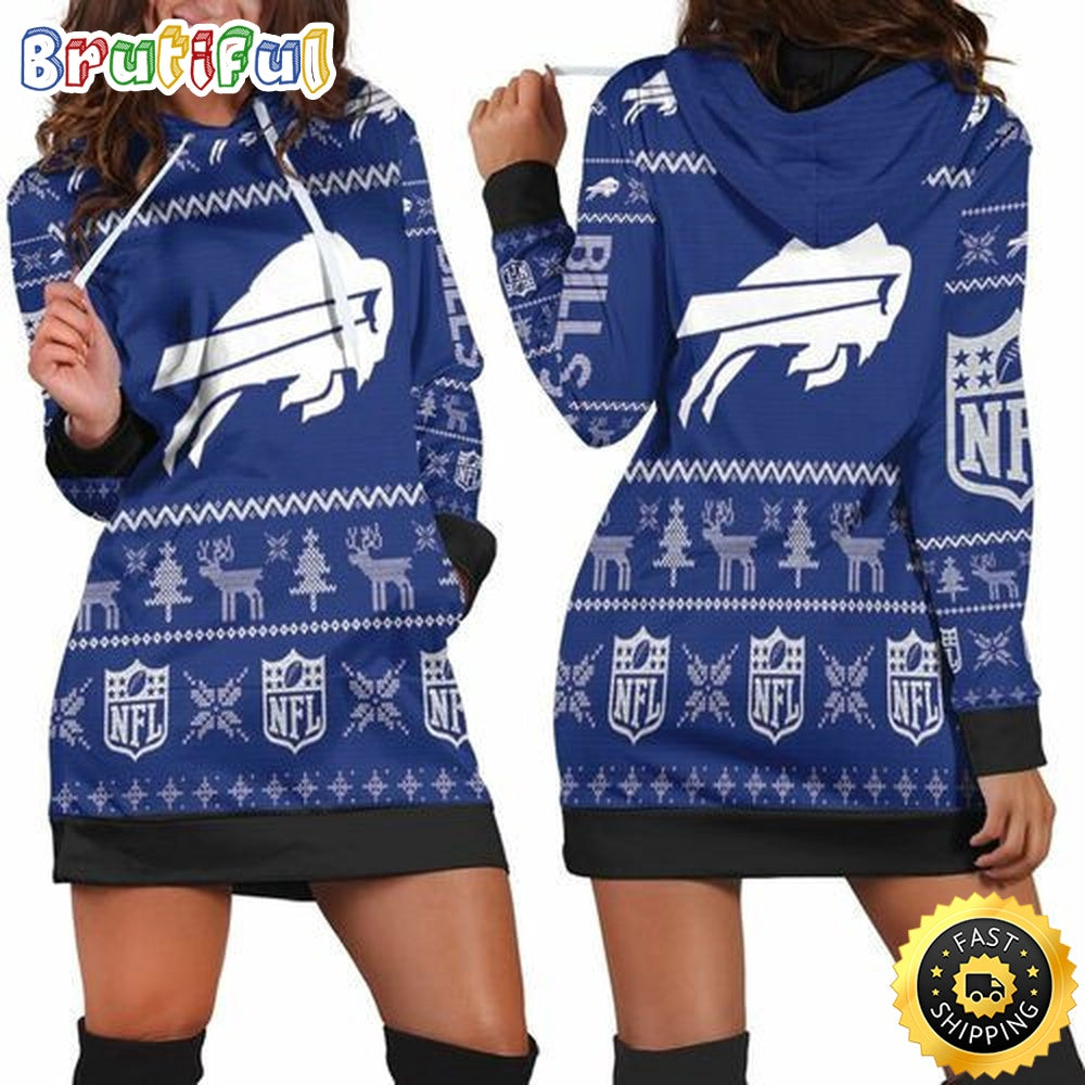 NFL Buffalo Bills Hoodie Dress Christmas Print 3D Hoodie Women