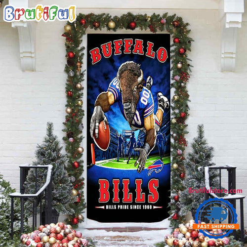 NFL Buffalo Bills Mascot Football Christmas Door Cover, Football Xmas Door Cover