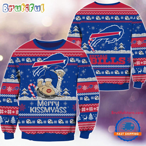 Buffalo Bills NFL 2024 Merrykissmyass Funny Santa Claus Christmas Ugly Sweater