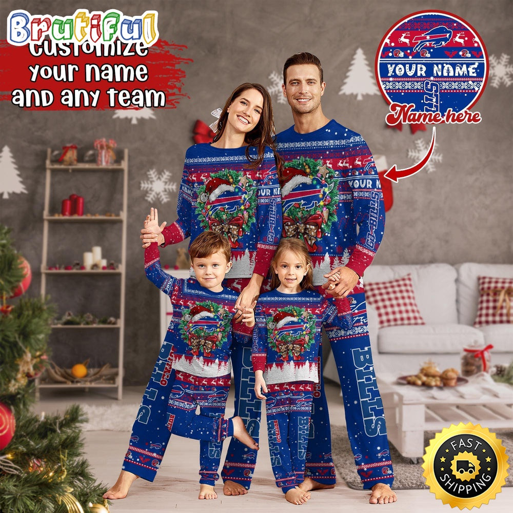 NFL Buffalo Bills Pajamas Christmas For Family Custom Name Pajamas