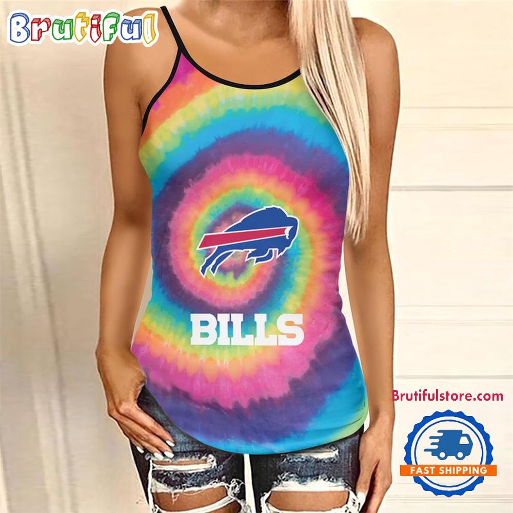 NFL Buffalo Bills Rainbow Pattern Summer Women’s Criss Cross Tank Top