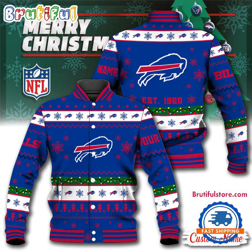 NFL Buffalo Bills Snow Xmas Tree Christmas Custom Baseball Jacket